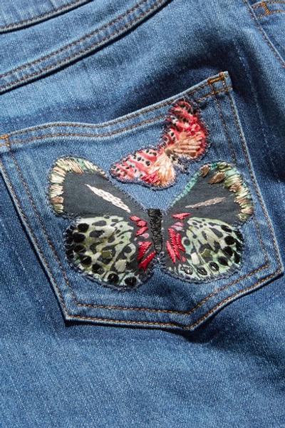 Shop Valentino Embroidered Appliquéd Stretch-denim Shorts