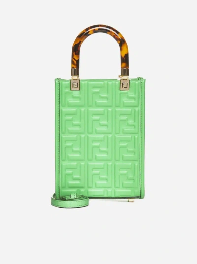 Shop Fendi Sunshine Leather Mini Tote Bag In Edamame