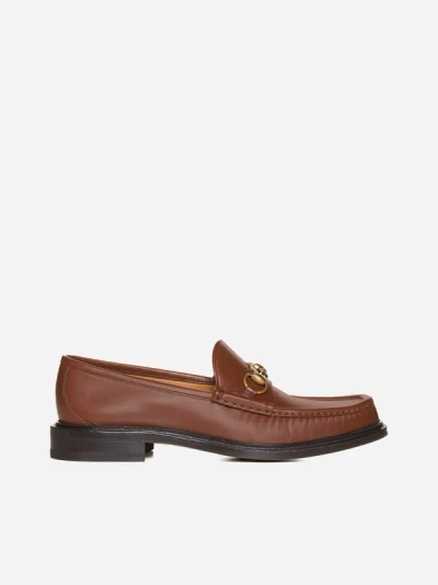 Shop Gucci Horsebit Leather Loafers In Brown Sugar