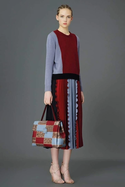 Shop Valentino Pleated Silk Skirt In Multicoloured