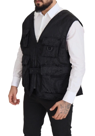 Shop Dolce & Gabbana Black Nylon Full Zip Sleeveless Men's Jacket