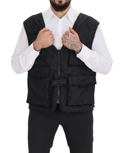 Shop Dolce & Gabbana Black Nylon Full Zip Sleeveless Men's Jacket