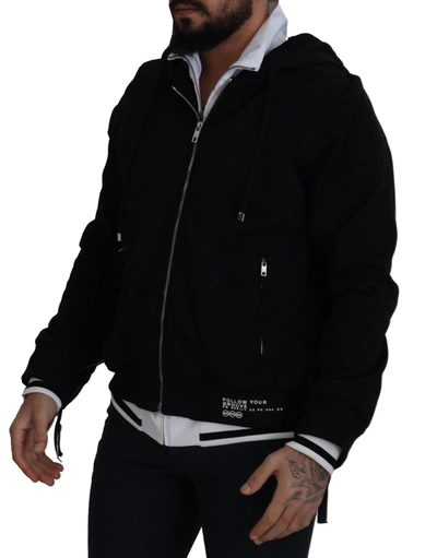 Shop Dolce & Gabbana Black Polyester Hooded Full Zip Men's Jacket