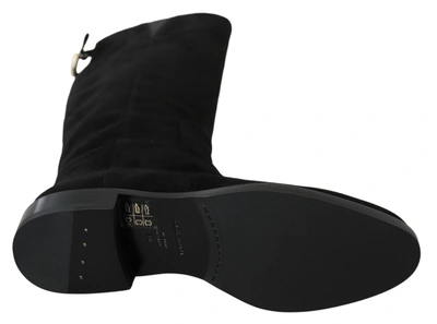Shop Dolce & Gabbana Black Suede Knee High Flat Boots Women's Shoes