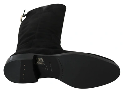 Dolce & Gabbana Black Suede Knee High Flat Boots Shoes In Black
