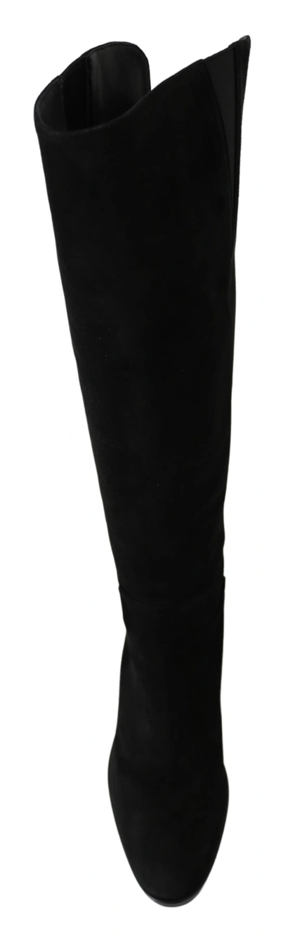 Dolce & Gabbana Black Suede Knee High Flat Boots Shoes In Black