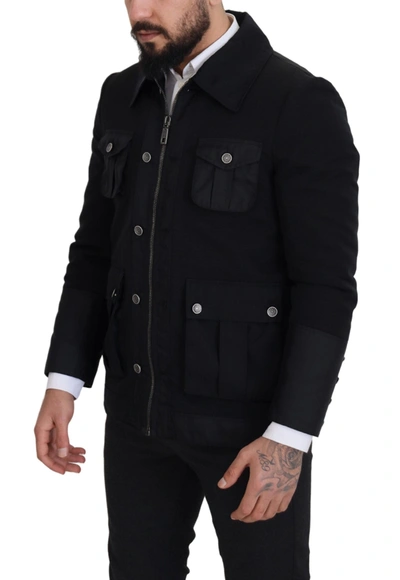 Shop Dolce & Gabbana Black Wool Collared Full Zip Men's Jacket