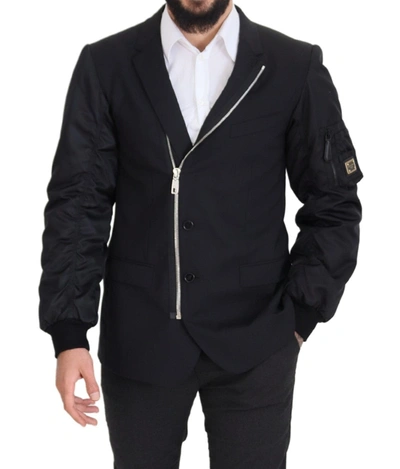 Shop Dolce & Gabbana Black Wool Full Zip Long Sleeves Men's Jacket