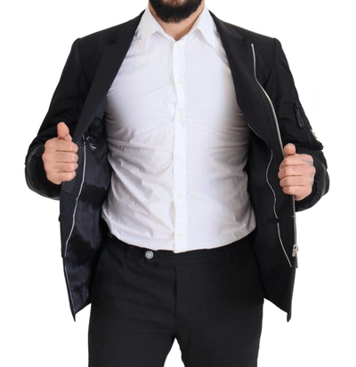 Shop Dolce & Gabbana Black Wool Full Zip Long Sleeves Men's Jacket