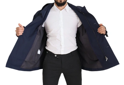 Shop Dolce & Gabbana Blue Hooded Double Breasted Coat Men's Jacket