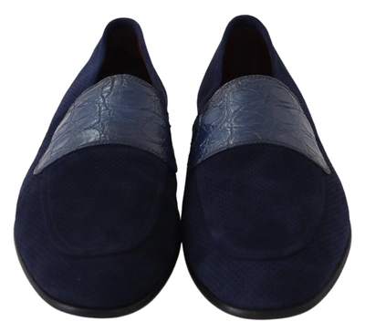 Shop Dolce & Gabbana Blue Suede Caiman Loafers Slippers Men's Shoes