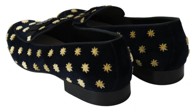 Shop Dolce & Gabbana Blue Velvet Crown Slippers Loafers Men's Shoes In Black