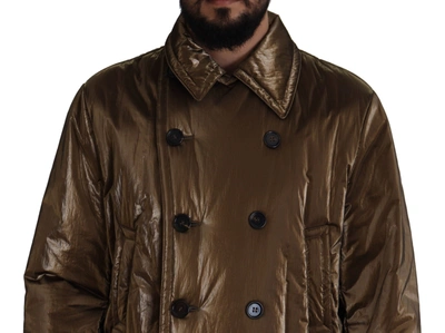 Shop Dolce & Gabbana Bronze Nylon Collar Double Breasted Men's Jacket In Gold