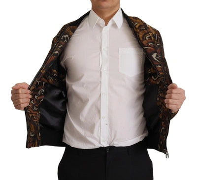 Shop Dolce & Gabbana Brown Feather Full Zip Blouson Men's Jacket