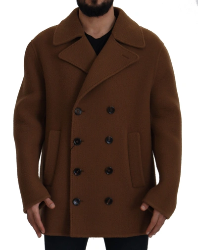 Shop Dolce & Gabbana Brown Nylon Double Breasted Coat Men's Jacket
