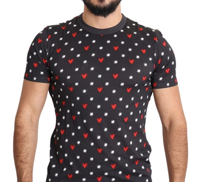 Shop Dolce & Gabbana Dark Gray Hearts Print Cotton Men Men's T-shirt