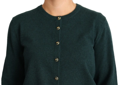 Shop Dolce & Gabbana Dark Green Cashmere Crewneck Cardigan Women's Sweater