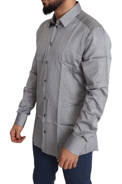 Shop Dolce & Gabbana Elegant Gray Slim Fit Cotton Dress Men's Shirt