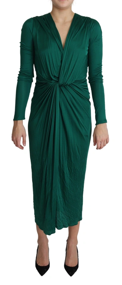 Shop Dolce & Gabbana Green Fitted Silhouette Midi Viscose Women's Dress