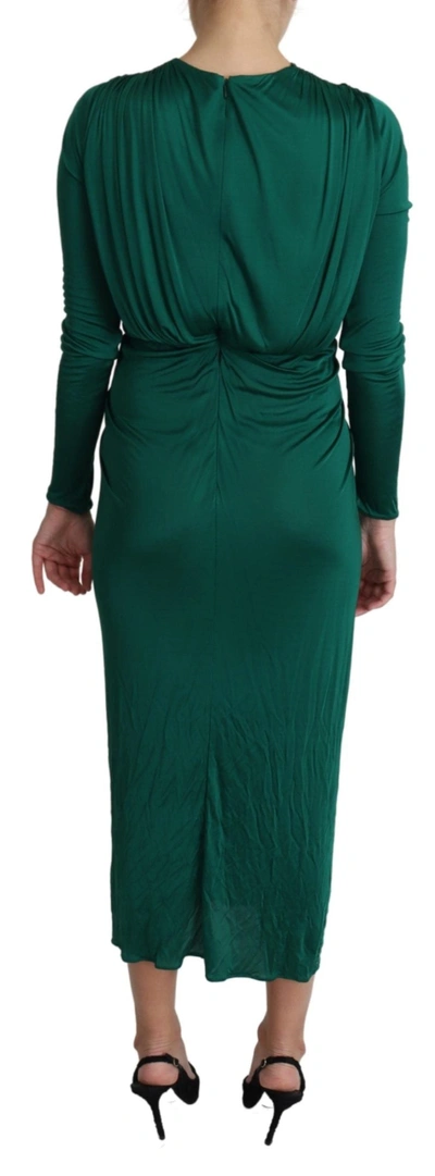 Shop Dolce & Gabbana Green Fitted Silhouette Midi Viscose Women's Dress