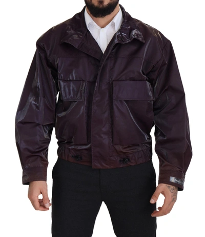 Shop Dolce & Gabbana Purple Nylon Collared Biker Coat Men's Jacket