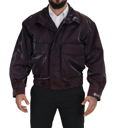 Shop Dolce & Gabbana Purple Nylon Collared Biker Coat Men's Jacket
