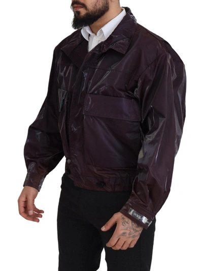 Shop Dolce & Gabbana Purple Nylon Collared Biker Coat Men's Jacket