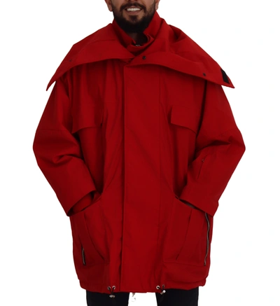 Shop Dolce & Gabbana Red Polyester Full Zip Windbreaker Men's Jacket