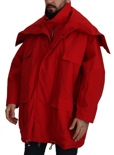 Shop Dolce & Gabbana Red Polyester Full Zip Windbreaker Men's Jacket