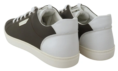 Shop Dolce & Gabbana White Green Leather Low Top Sneakers Men's Shoes