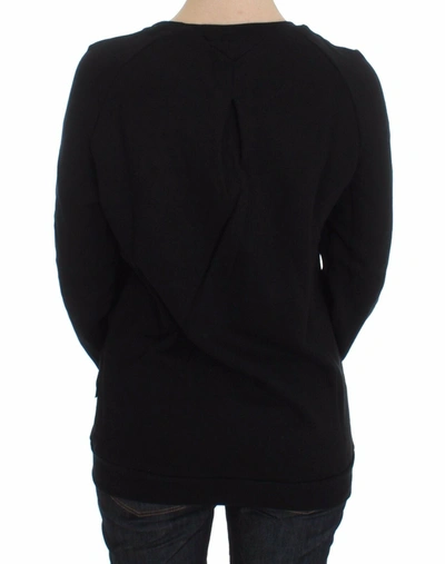 Exte Black Cotton Motive Print Crewneck Pullover Sweater In Black