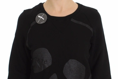 Exte Black Cotton Motive Print Crewneck Pullover Sweater In Black