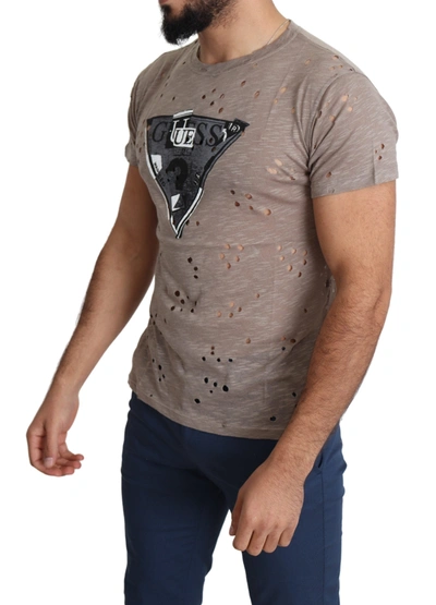 Shop Guess Chic Brown Cotton Stretch Round Neck Men's Tee