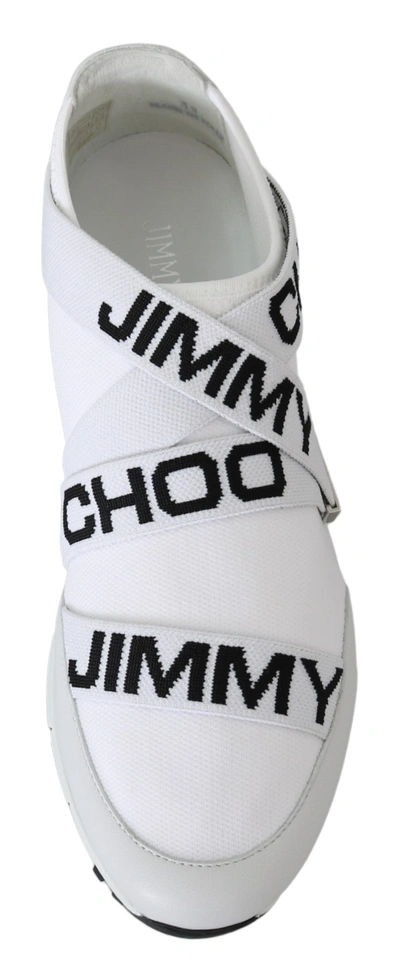 Shop Jimmy Choo Chic White And Blue Nappa Knit Women's Sneakers In Blue And White