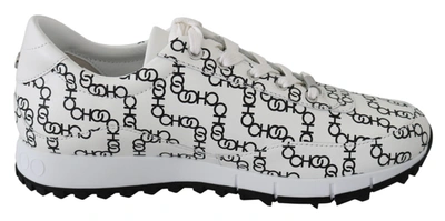 Shop Jimmy Choo White And Black Leather Monza Women's Sneakers In Black/white