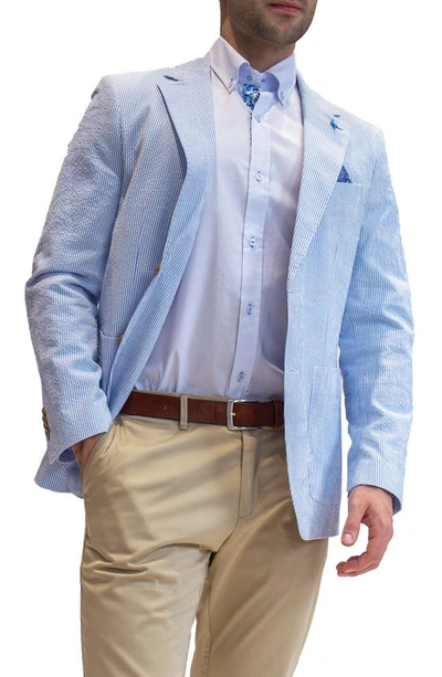 Tailorbyrd Modern Fit Striped Seersucker Sport Coat In Blue