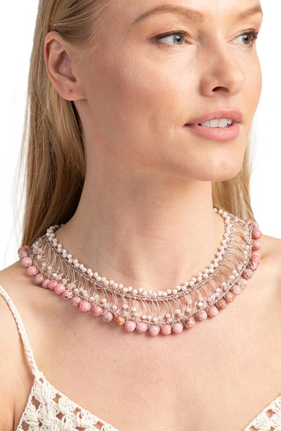 Shop Saachi Madame Beaded Collar Necklace In Pink