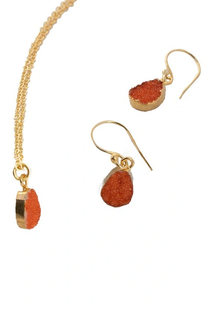 Shop Saachi Mini Drusy Earrings And Necklace Set In Orange