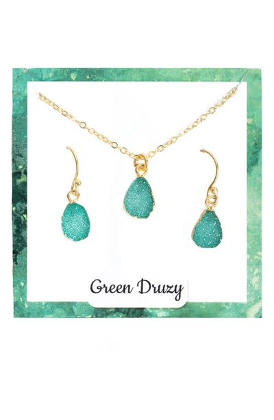 Shop Saachi Mini Drusy Earring And Necklace Set In Green