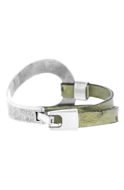 Shop Saachi Hammered Double Wrap Leather Bracelet In Green