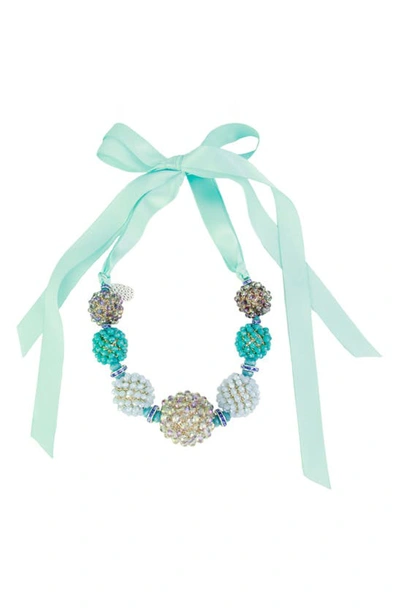 Shop Saachi Ribbon Raspberry Collar Necklace In Aqua Blue