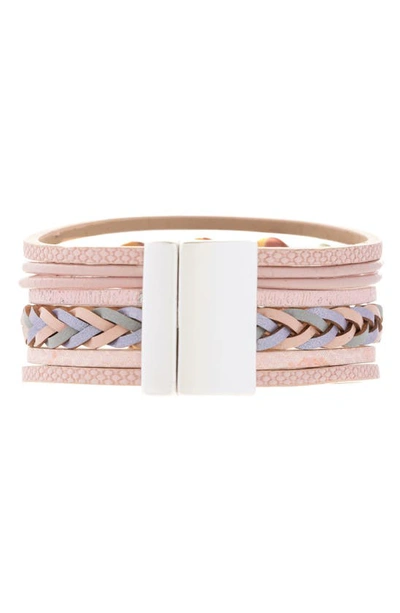 Shop Saachi Wooden Beaded Braided Leather Cuff Bracelet In Pink