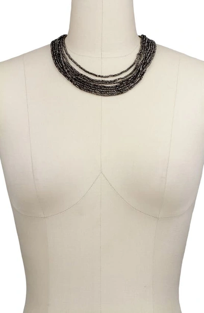 Saachi Multi Strand Short Crystal Necklace In Gunmetal