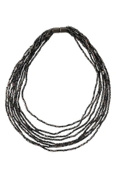 Saachi Multi Strand Short Crystal Necklace In Gunmetal