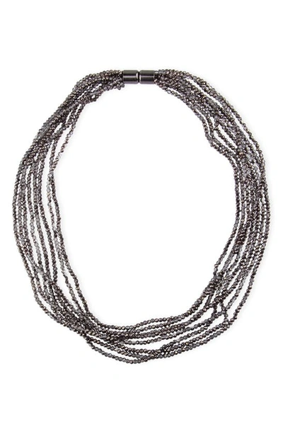 Saachi Multi Strand Short Crystal Necklace In Gunmetal