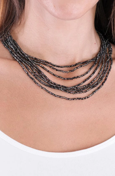 Saachi Multi Strand Short Crystal Necklace In Gunmetal