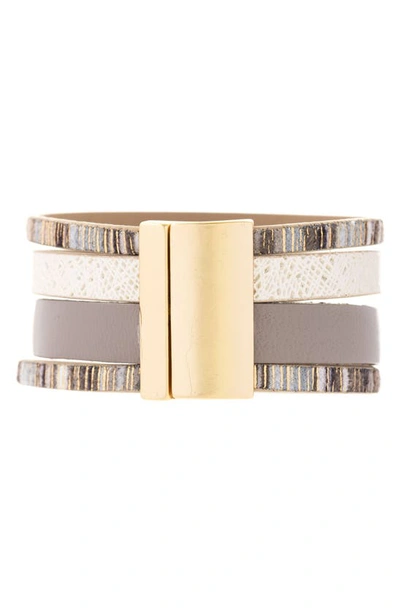 Shop Saachi Teardrop Stone Multistrand Leather Magnetic Bracelet In Taupe
