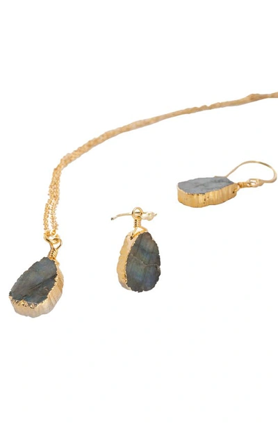 Saachi Labradorite Stone Earrings & Necklace Set In Gold Multi