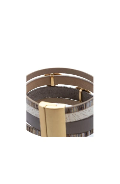 Shop Saachi Teardrop Stone Multistrand Leather Magnetic Bracelet In Taupe
