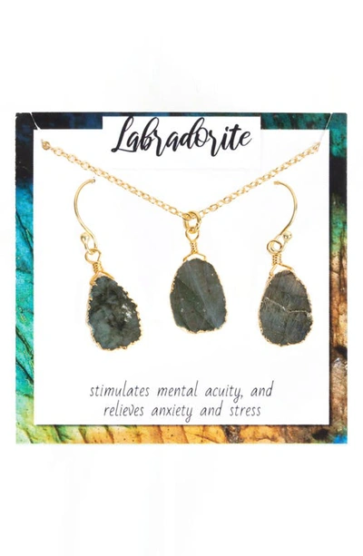 Saachi Labradorite Stone Earrings & Necklace Set In Gold Multi